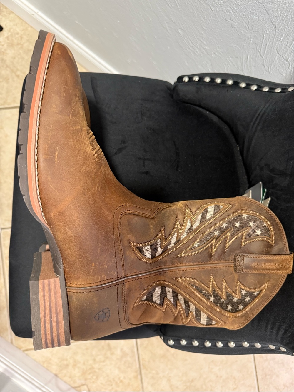 Ariat Brown Leather Cowboy Boots with Flag-Inspired Shaft - Picture 10 of 14